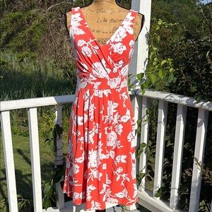 Sleeveless Coral Floral Wrap Dress